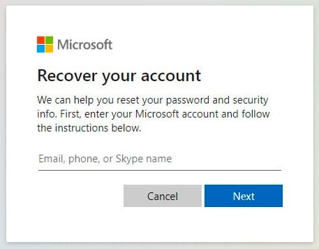Recover a Microsoft account online