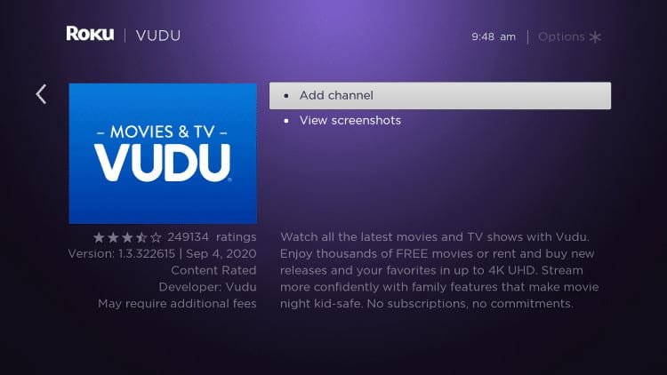 Deleting and adding the Vudu channel