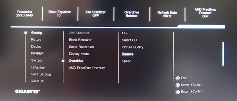 Gigabyte M32Q on-screen display menu