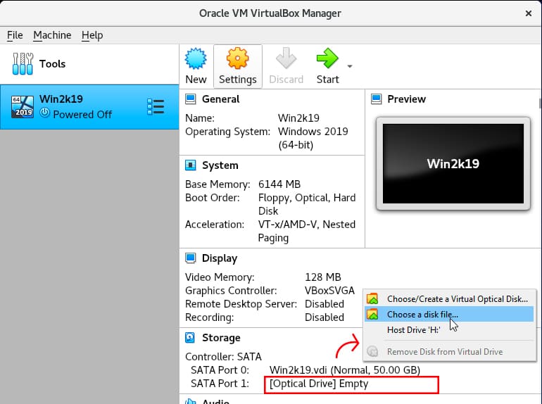 How to install Windows 11 on VirtualBox selecting the ISO image.