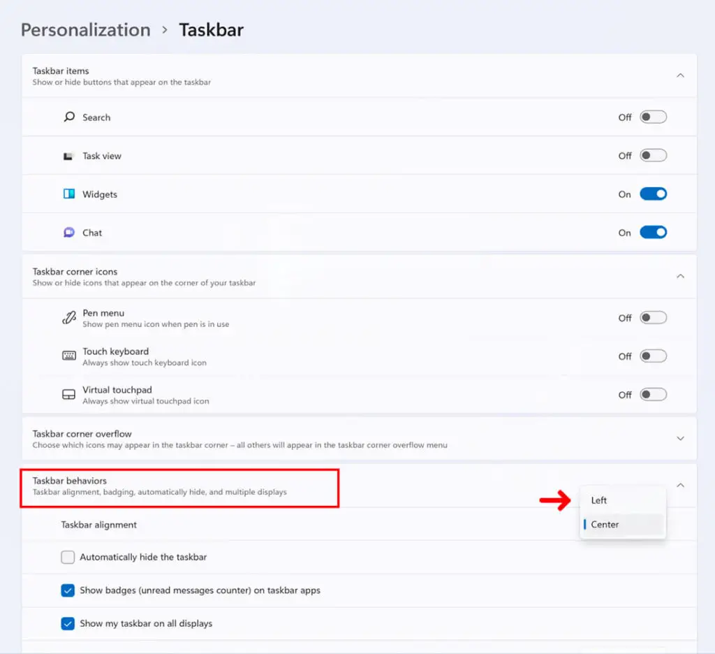 How to move the location of the Windows 11 Dock