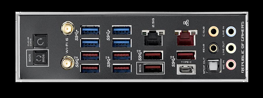 Asus ROG Crosshair VIII Extreme back panel connections