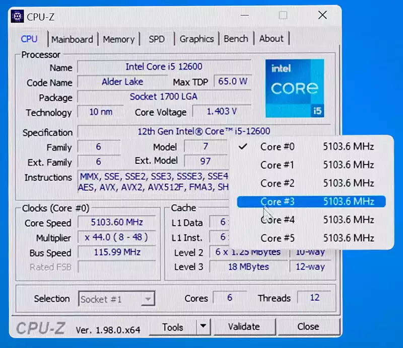 Intel i5-12500 boosted up to 5.1GHz