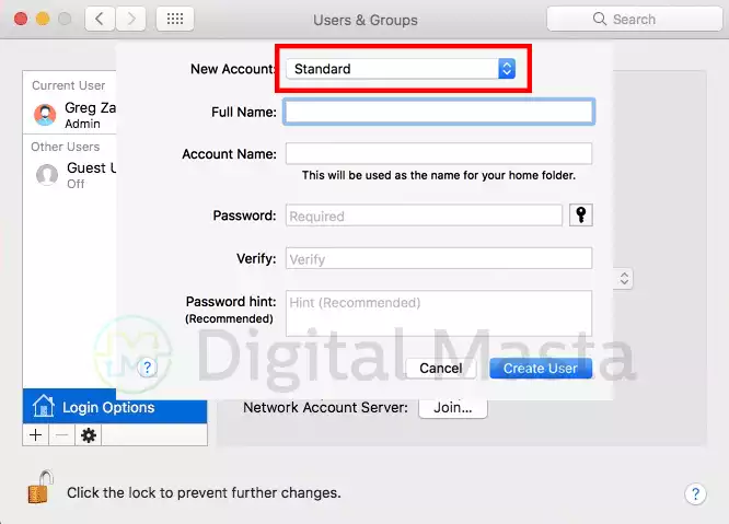 Creating a new administrator user on Mac