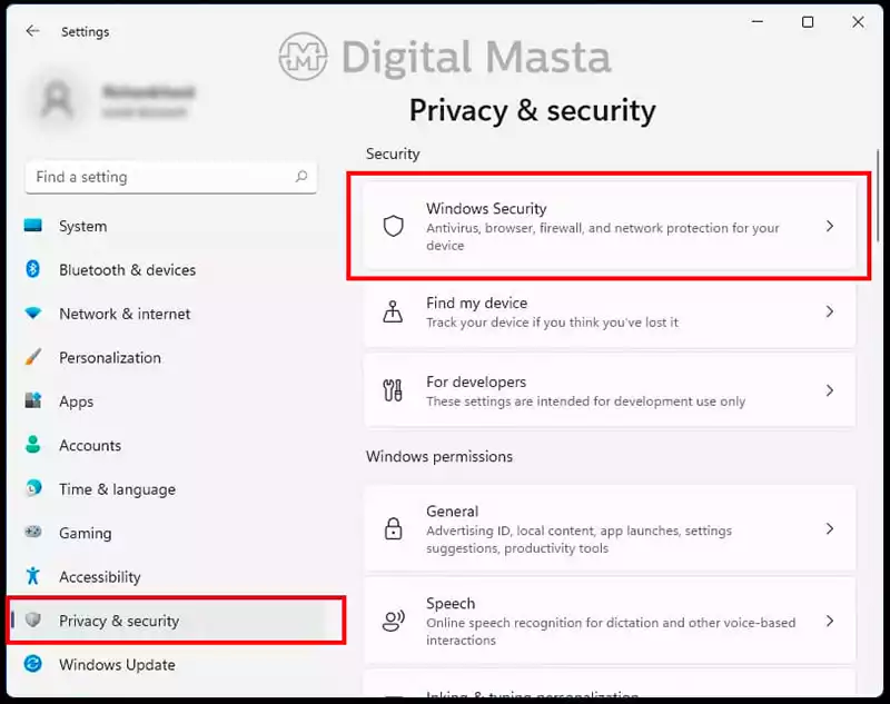 Windows 11 Privacy and security settings