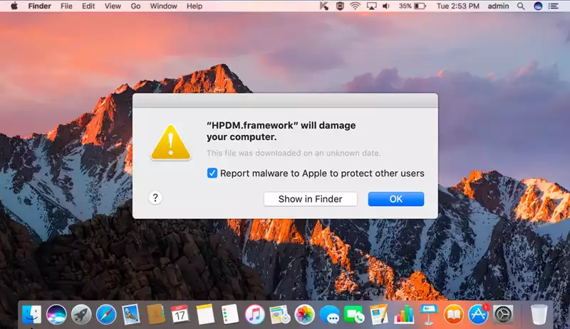 How to fix "HPDM.framework" will damage your computer on Mac