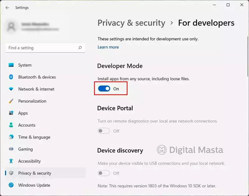 Windows 11 privacy settings for developers