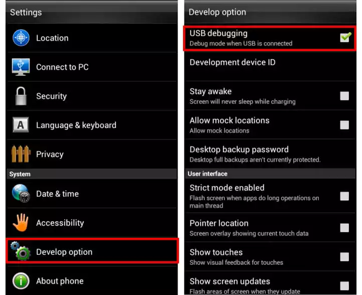 Samsung Galaxy S2 Debugging mode