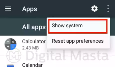 Select Show system apps