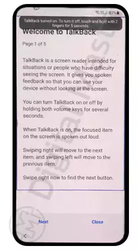 Samsung Galaxy TalkBack functionality on