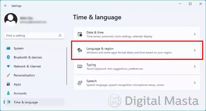 In the Windows 11 settings locate the Time & language section