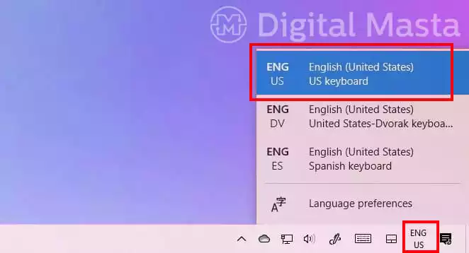 The keyboard language selector on Windows 11