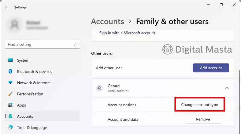 Change the child account type