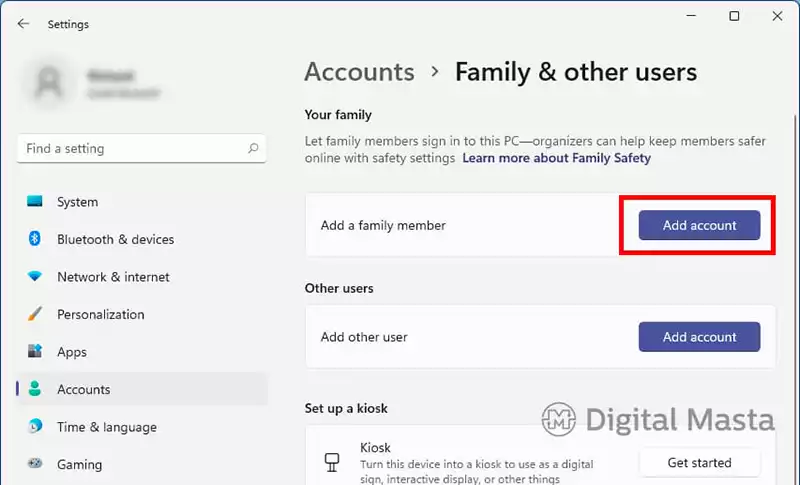 Creating a kids account in Windows 11