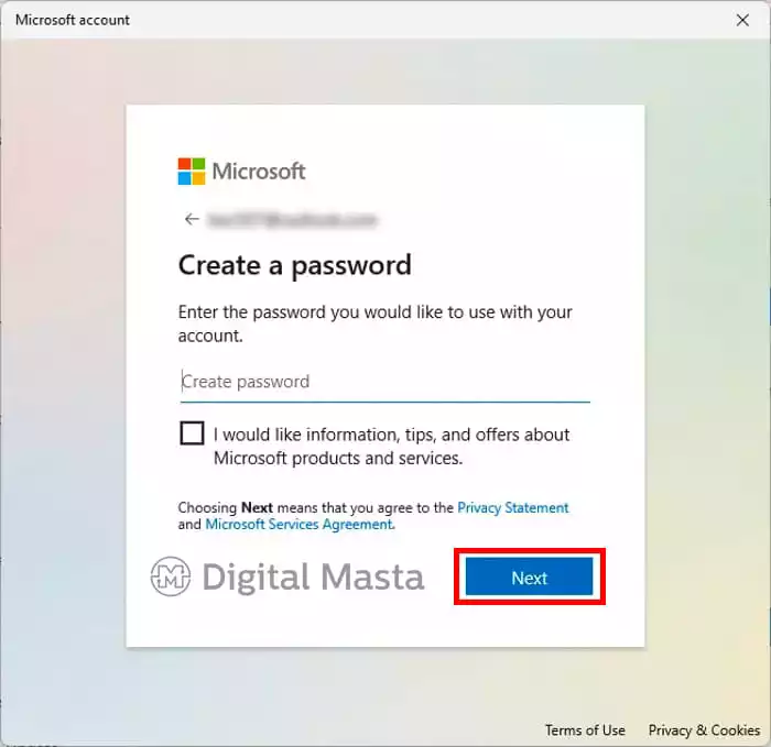 Create a password for your child account