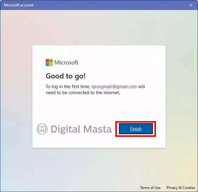 Finalize setting up child account in Windows 11