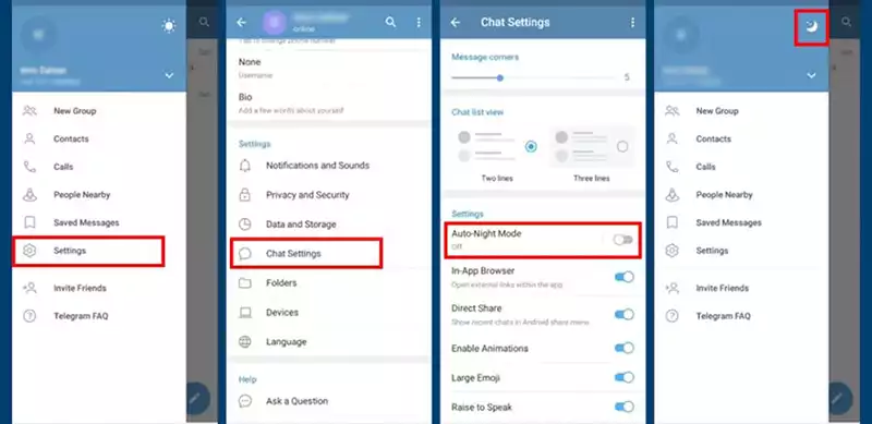 Activating the dark mode on the Telegram App