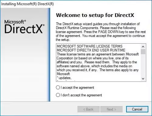 DirectX installation wizard