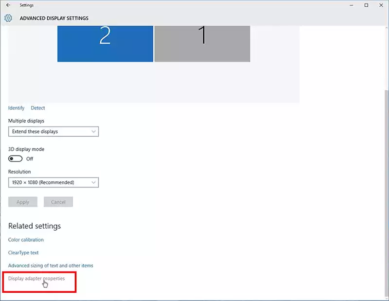 Display adapter settings