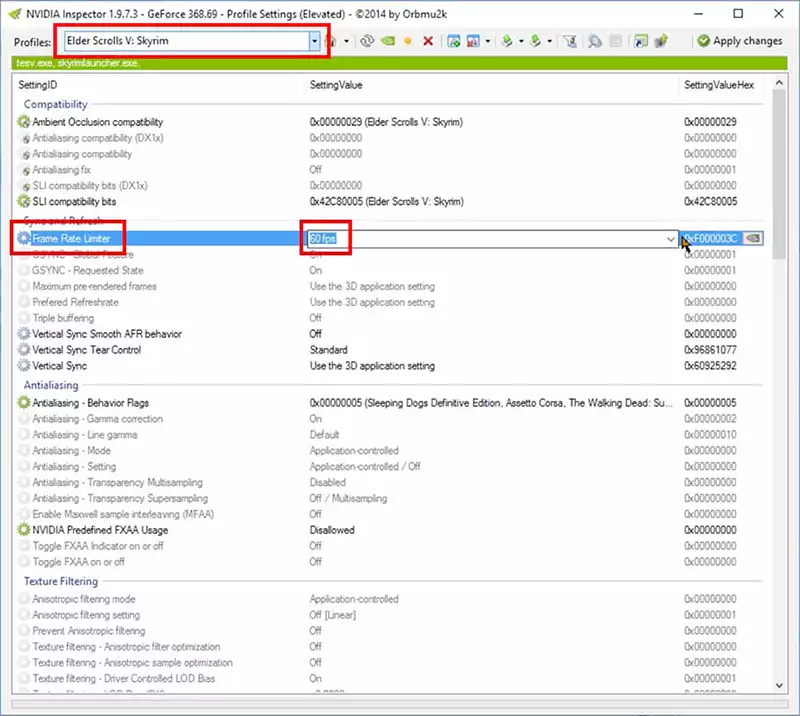 Nvidia game profile settings