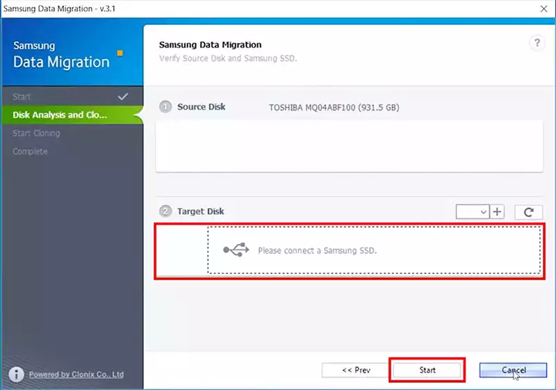 Migrating hard drive data with the Samsung Migration Software.