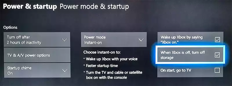 Xbox is off turn off storage