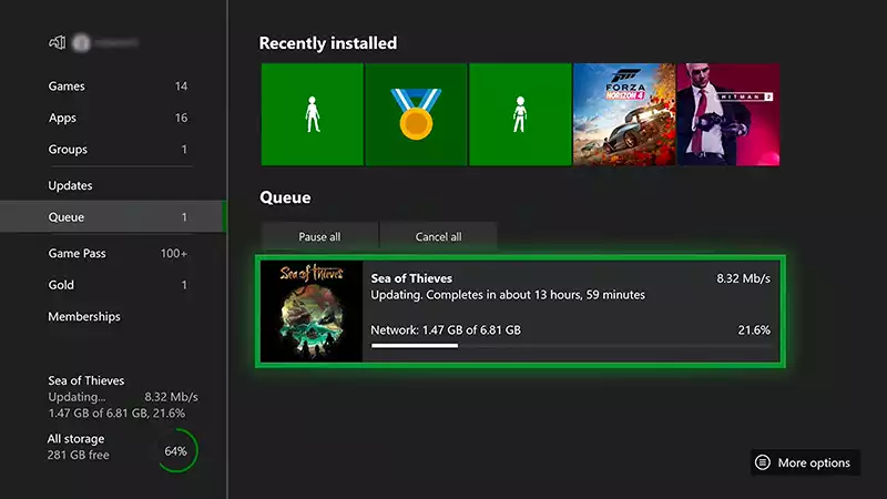 Xbox download queue