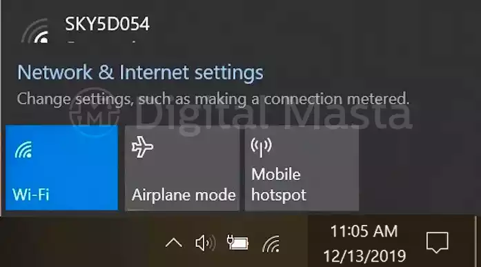 WiFi toggle option and airplane mode on Windows 10.