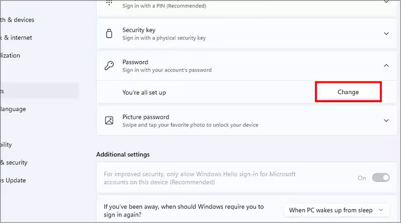 Change your password in Windows 11 in order to remove it