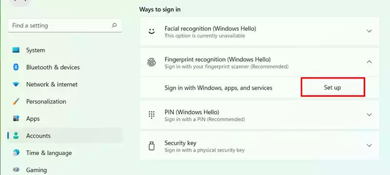 Configure biometric sensor unlocking in Windows 11