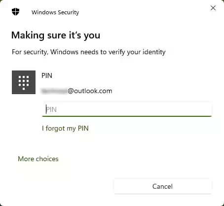 Introduce your PIN to proceed removing your account password from Windows 11